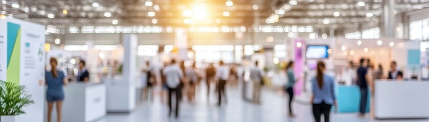Blurry View of a Busy Trade Show with Many Attendees
