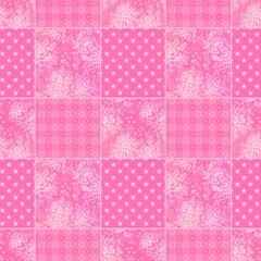 Seamless retro colors patchwork floral stars pattern