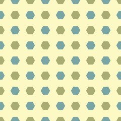 lines of green and blue hexagons. beige geometric repetitive background. vector seamless pattern. fabric swatch. wrapping paper. design template for textile, linen, home decor