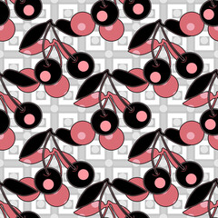 Seamless retro abstract pattern with cherries on ornamental