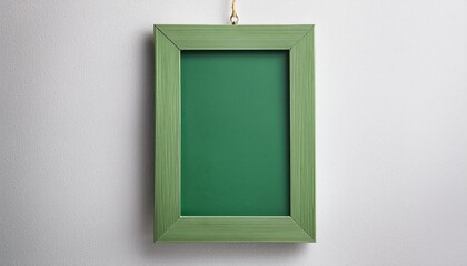 One Green Wooden Rectangular Frame Against a White Textured Wall Mockup Minimalistic Elegance and Modern Charm, Perfect for Digital Art, Home Decor, or Design Inspiration