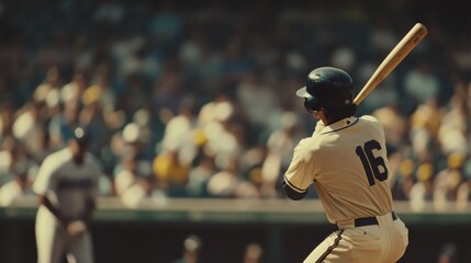 A baseball batter waiting for the pitch during a playoff game. Featuring patience and focus