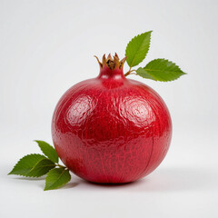 Macro shot of a vivid pomegranate, showcasing exquisite texture crisp detail and freshness against a pure white backdrop