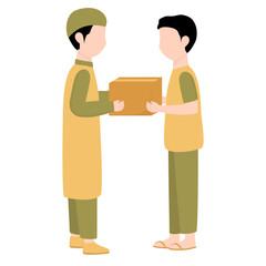 Muslim Giving Zakat Donation in Ramadan. Giving Alms with Other