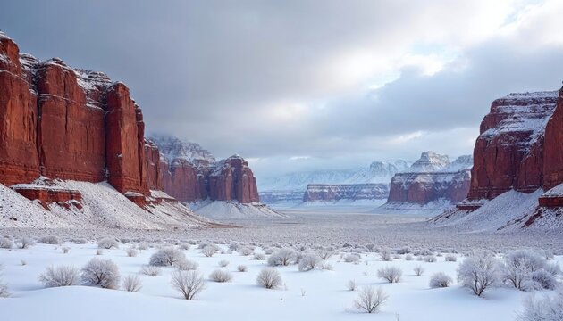 Winter Wonderland in the Canyonlands: A Snowy Landscape of Red Rock Cliffs
