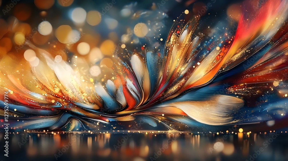 Poster highly detailed and banner featuring a shimmering flag inspired background with elegant golden accen