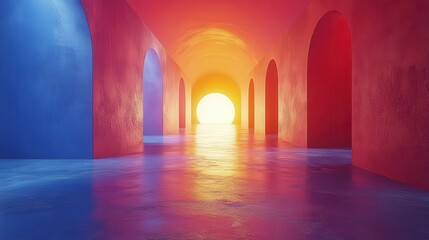 Fototapeta premium Vivid Abstract Space with Arches and a Radiant Sunset Glow