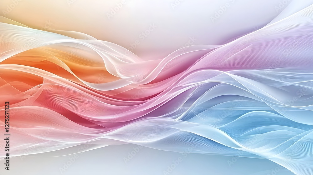 Aufkleber Mesmerizing Abstract Background of Colorful Flowing Waves and Vibrant Hues  This visually striking image features a dynamic and serene composition of blending pink orange and blue tones