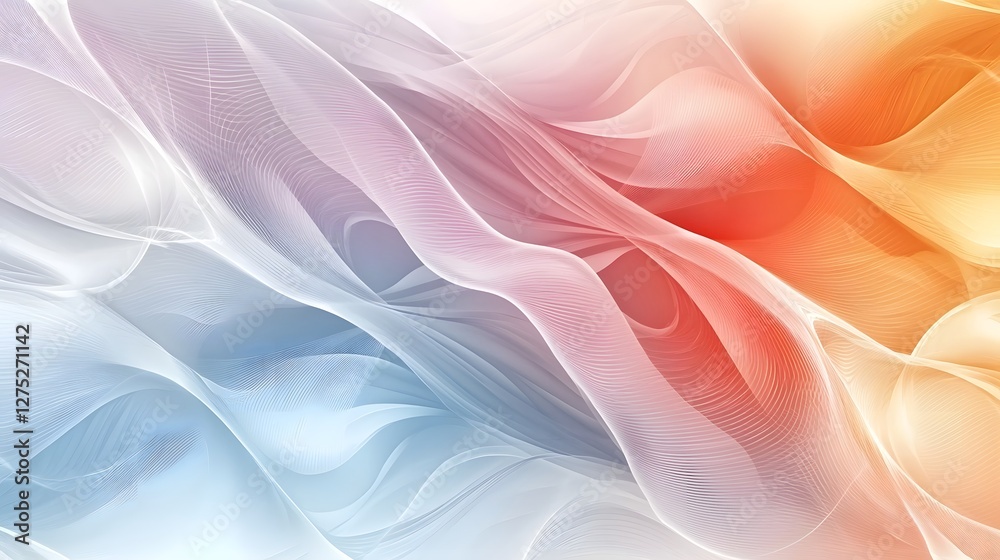 Poster Mesmerizing abstract background featuring flowing colorful waves blending vibrant hues of pink orange and blue creating a serene yet dynamic visual composition