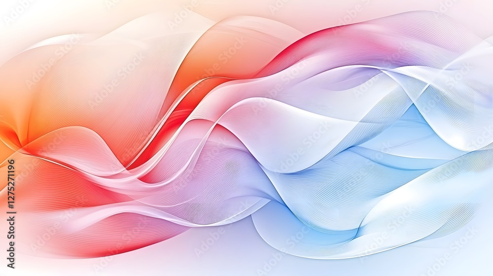 Poster Fluid and Abstract Wave Design with Smooth Color Transitions Between Pink Orange and Blue Evoking a Sense of Energy and Tranquility in a Modern Digital Aesthetic