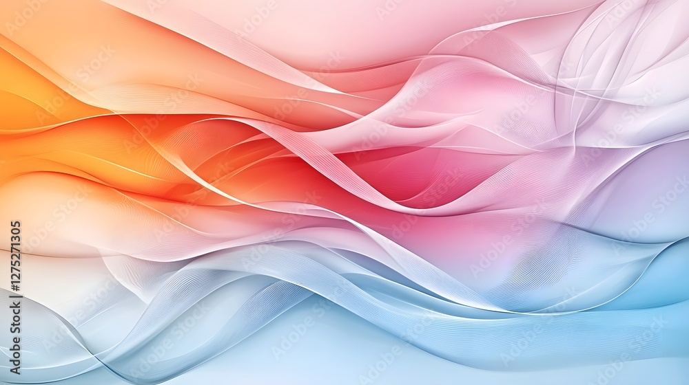 Poster mesmerizing abstract scene with graceful undulating waves in radiant pink warm orange and soft blue 