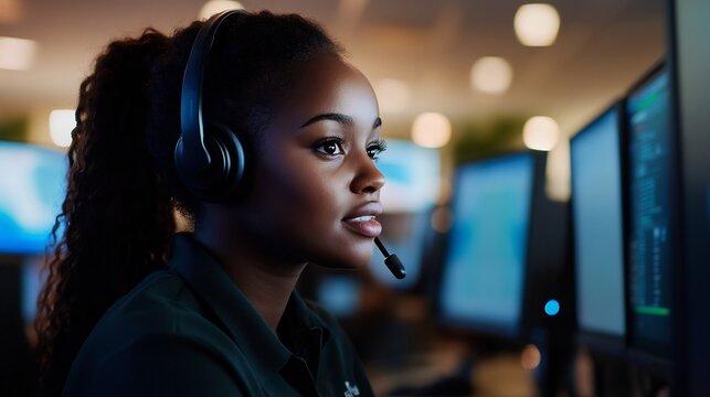 Focused call center agent providing excellent customer service online support
