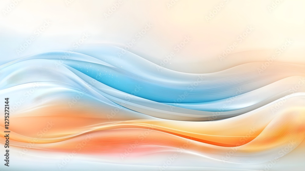 Poster Captivating abstract digital background featuring smooth flowing waves in a vibrant palette of orange blue and white  The bold sophisticated design creates a high impact visual with a flair