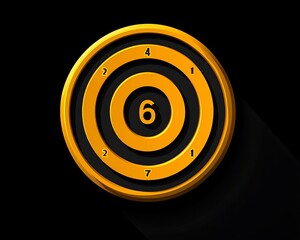 Gold dial, six, target, dark background, app icon