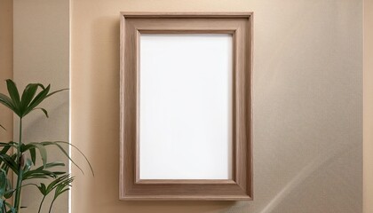 Beige Corridor Wall Transformed by Sleek Minimalist Vertical Frame Mockup, Showcasing Modern Artistic Expression and Style.