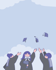 University Graduates Throwing Mortarboards Illustration