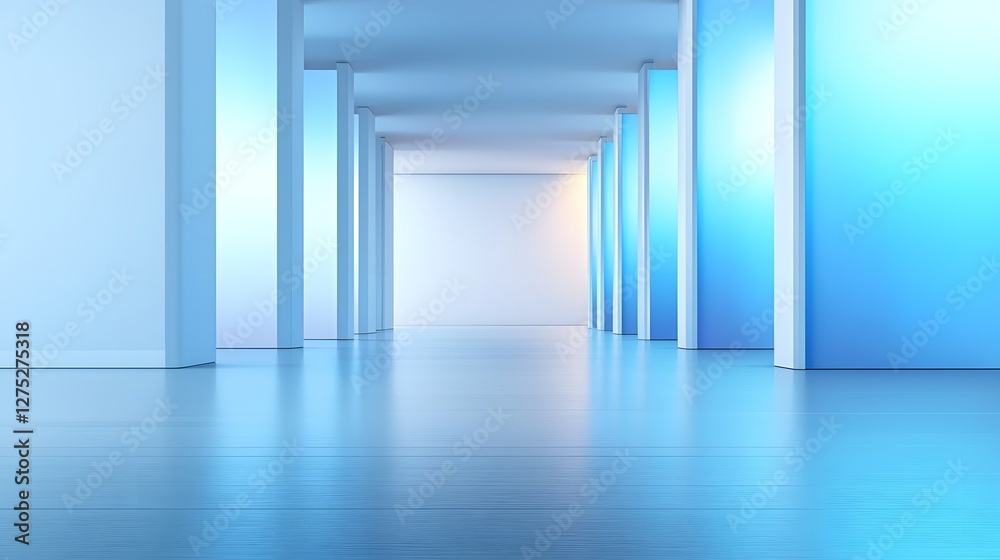 Aufkleber Tranquil and Sophisticated Modern Art Gallery Featuring Abstract Justice Themed Paintings Displayed on Sleek White Walls Inviting Deep Reflection on Social Issues in a Serene and Contemplative Space