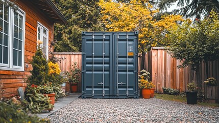 Backyard Storage Container Near Wooden House
