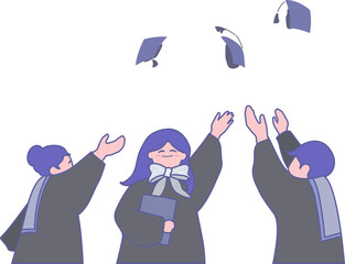 University Graduates Throwing Mortarboards Illustration