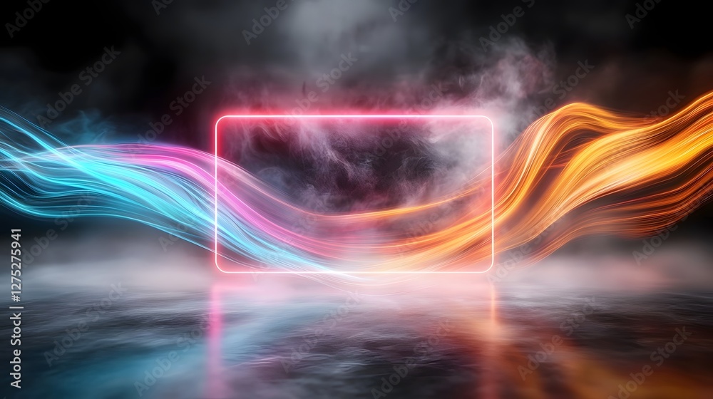Poster Surreal and immersive neon portal design surrounded by fluid colorful vapor waves blending abstract energy with an enigmatic sci fi inspired atmosphere