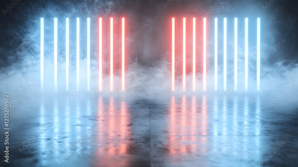 Poster captivating sci fi influenced digital artwork featuring elongated trails of vibrant neon lights exte