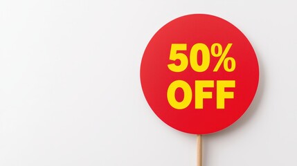 Bright Red Sign Displaying 50% Off Discount for Promotions