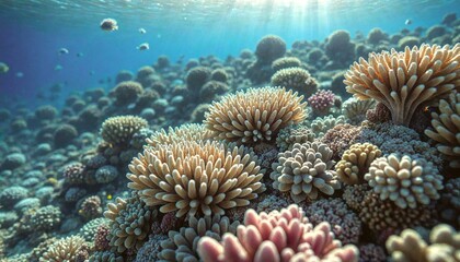 Obraz premium Sunlit Coral Reef with Vibrant Details