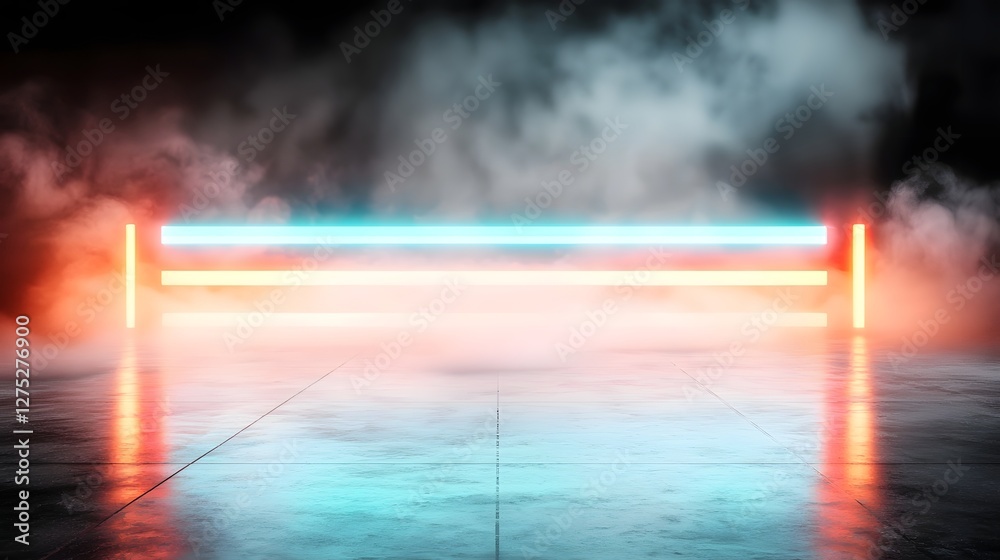 Poster Mesmerizing abstract scene of vibrant red and blue light beams cutting through a cloud of mist creating an energetic and immersive digital display of futuristic technology and luminous energy
