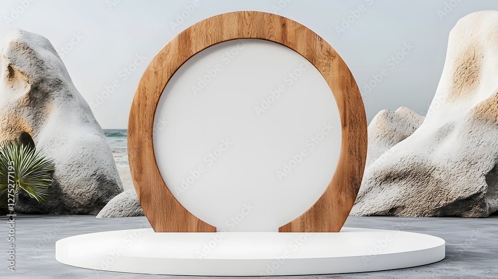 Poster minimalist wooden sculpture display in tranquil natural lighting creating an elegant and composition
