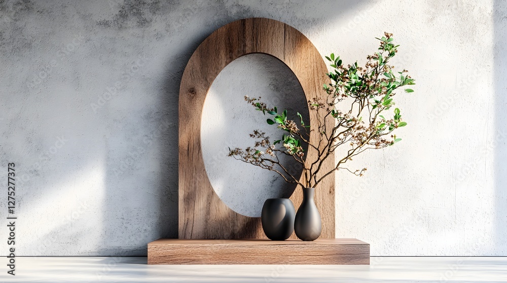 Poster refined and sophisticated product display arrangement highlighting a beautifully crafted abstract wo