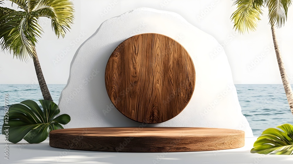 Poster a balanced and visually harmonious product display composition showcasing an abstract wooden sculptu