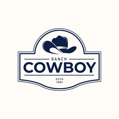 Vintage and Retro Style Cowboy Hat Silhouette Logo Illustration Suitable for Accessories, Cowboy Lover Community, Rural Business.