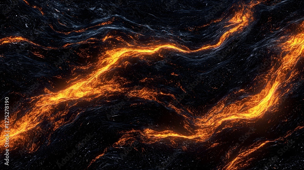 Aufkleber Mesmerizing Fiery Swirls of Molten Lava with Rich Textures and Glowing Highlights An Intense Abstract Composition Featuring Flowing Patterns of Vibrant Orange and Deep Black