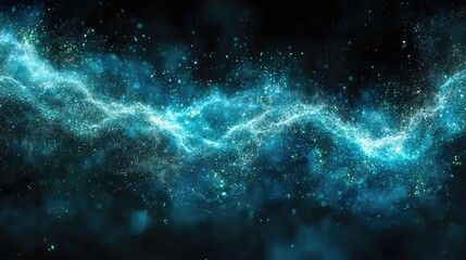 Naklejka premium Abstract teal energy waves in dark space background. Possible use Stock photo