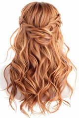 Naklejka premium Long blonde wavy hairstyle, back view, studio shot, beauty