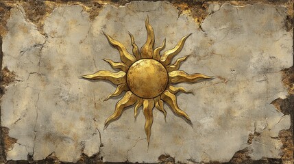 Ornate sun symbol on weathered stone