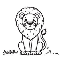Cute Cartoon lion Line Art Illustration. Perfect for coloring books, digital art, children's illustrations, education, back to school