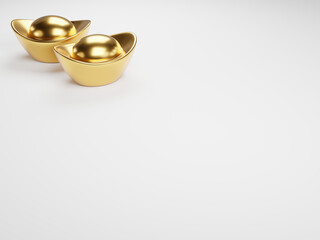 Chinese new year decorations gold yuan bao ingot high-resolution High-quality 3D rendering wallpaper object