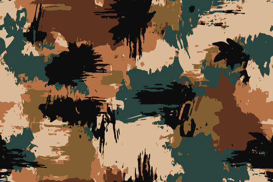 Seamless Vector Brushstroke Camouflage Pattern. Abstract grunge hunting camouflage background