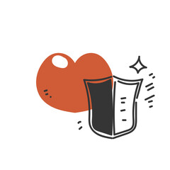 doodle love heart sign with shield illustration icon