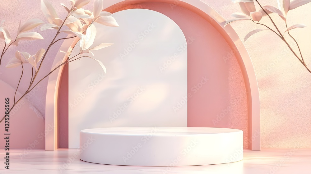 Aufkleber contemporary abstract setting featuring a gracefully curved geometric arch and a minimalist round po
