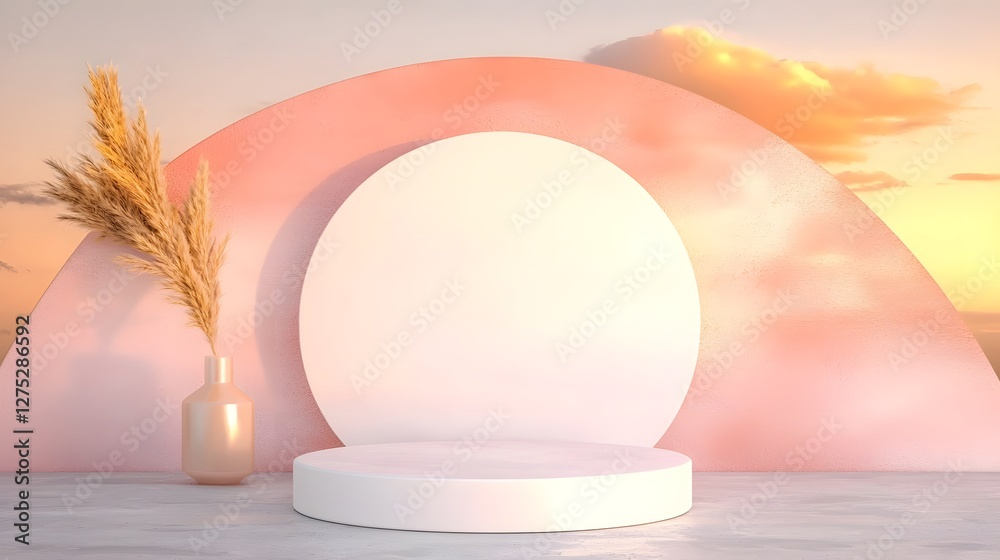 Poster elegant and contemporary abstract setting featuring a gracefully curved geometric arch and a minimal