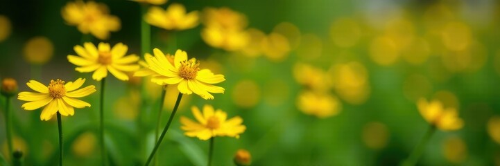 Obraz premium Yellow Coreopsis lanceolata flowers blooming in a garden, blooms, plants, petals