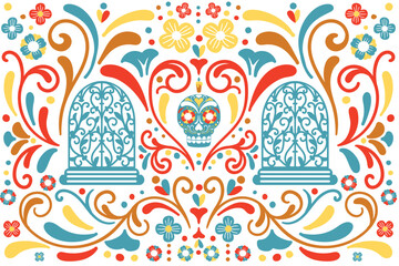 Colorful Mexican Abstract Floral Decorative Festival Background