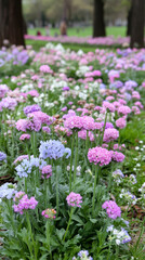 Fototapeta premium Colorful flowers blooming in vibrant garden landscape