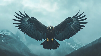 Fototapeta premium Majestic Eagle Soaring Above Misty Mountains