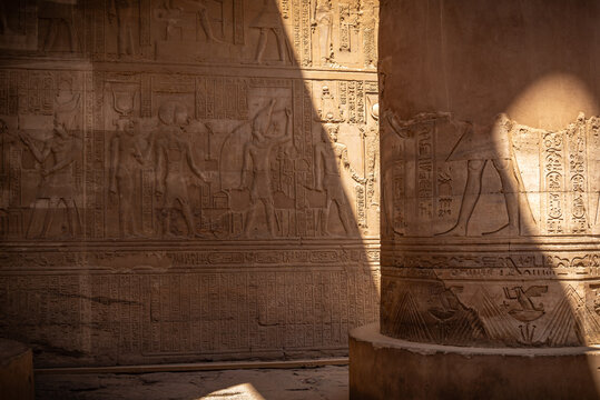 Templo de Kom Ombo. Egipto. Kom Ombo. El templo de Sobek y Haroeris construido durante la dinast&iacute;a ptolemaica - Sala hip&oacute;stila con capiteles florales encima de columnas