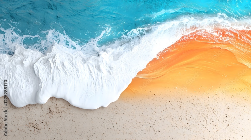 Poster Captivating Coastal Gradient A Tranquil Blend of Warm Orange Sand and Cool Blue Ocean Creating a Visually Striking Natural Gradient with Soft Flowing Patterns