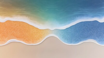Obraz premium Dreamlike Coastal Landscape of Fiery Orange Sand Transitioning into Deep Blue Ocean Water Capturing the Harmony Between Land and Sea in a Surreal Expression