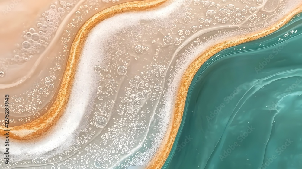 Poster Mesmerizing ethereal abstract art composition with delicate creamy bubbles swirling into fluid nostalgic pigments in vintage tones creating a surreal and dreamlike visual experience